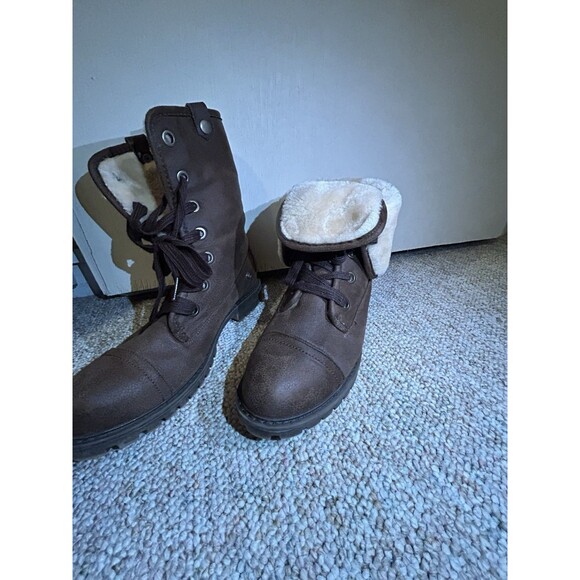 Roxy Bruna Fold Over Fuzzy Combat Boots Chocolate brown 8.5 - Picture 14 of 16